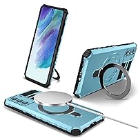 Phone Case Case Compatible with Samsung Galaxy S21 FE,Compatible with Magsafe with Stand, Magnetic Ring Holder,Heavy Duty Shock Absorption Full Body Protective Case TPU Rubber and Hard PC Phone Case C