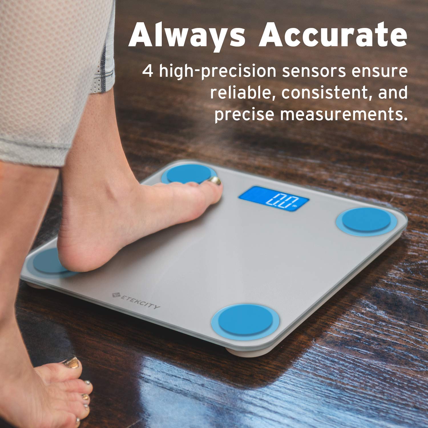 Etekcity Scale for Body Weight, Digital Bathroom Weighing Machine for People, Large and Easy-to-Read Backlight Display, Accurate with High Precision Measurements, Durable Tempered Glass, 400 lbs