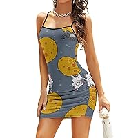 Moon Cat Women's Mini Dress Sling Sleeveless Dress Bodycon Tank Dresses Sexy Hip Dresses for Beach Party