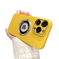 All-in-one Lens case with Logo Leakage, with Magnetic Suction, Frosted Skin case, Shockproof and Drop-Proof, for iPhone 15 14 13 12 Pro Max Plus Phone Case (Yellow,iPhone 14 Pro)