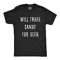 Mens Will Trade Candy for Beer Tshirt Funny Halloween Trick Or Treat Graphic Tee