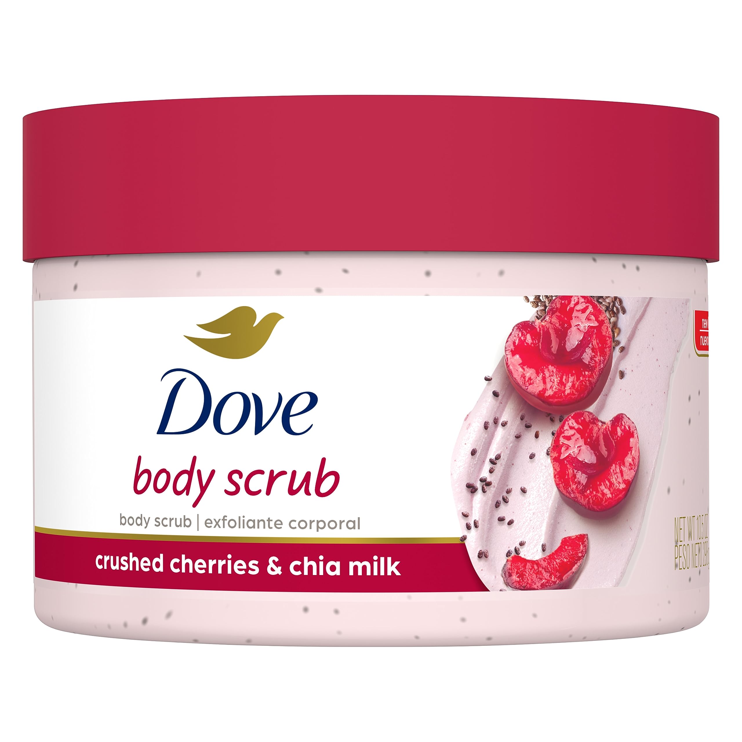 Dove Exfoliating Body Polish Crushed Cherries & Chia Milk Skin Care For Revitalized Skin Formulated With ¼ Moisturizing Cream 10.5 oz
