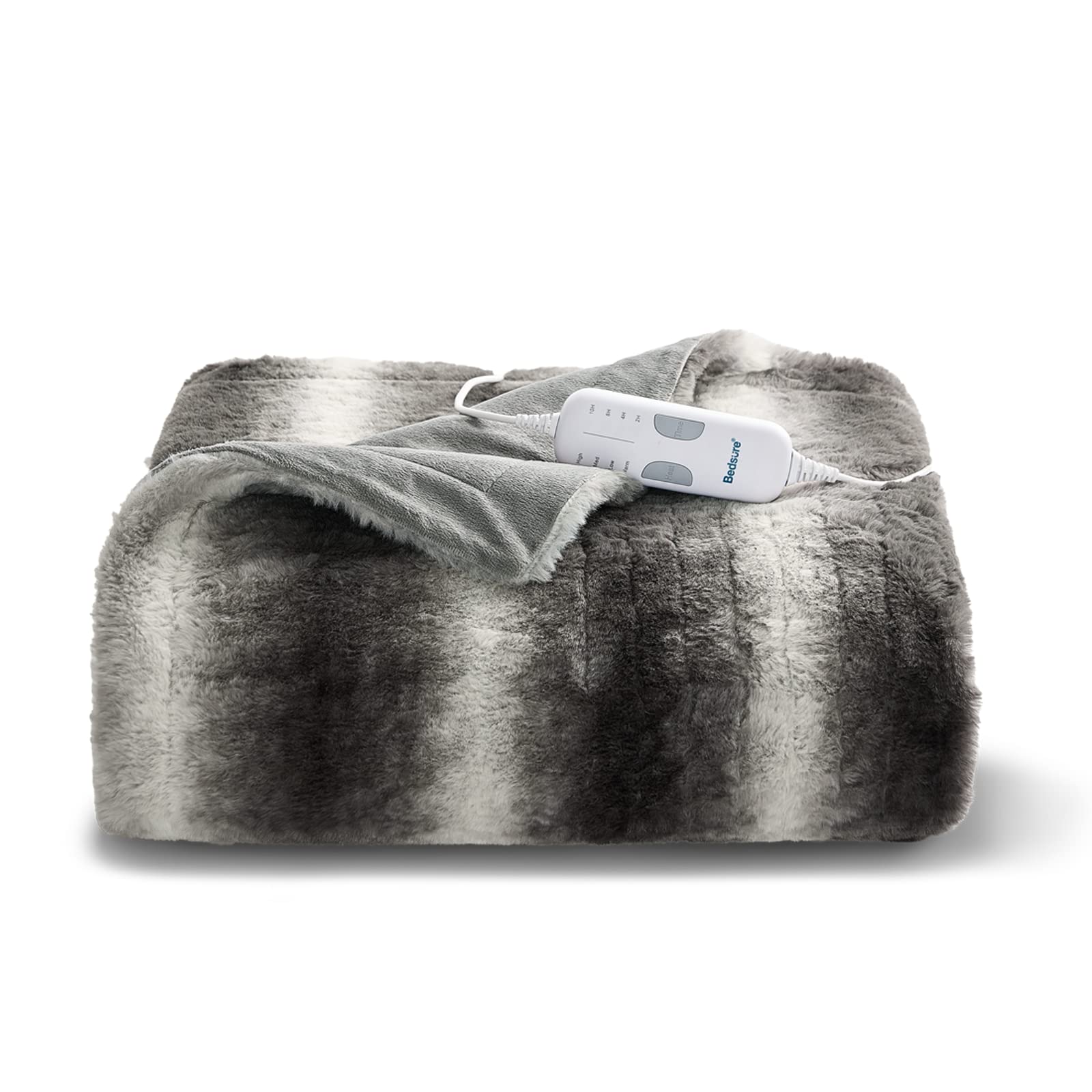 Electric Blanket Heated Throw - 50”×60“ Faux Fur Low Voltage Heated Blanket, 4 Heating Levels & Auto Shut-Off with 2, 4, 8, 10 Hour Timer, Embossed...