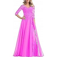 Sequin Applique Mother of The Bride Dress with Sleeve V Neck Chiffon Long Mother of The Groom Dress A Line ZD66