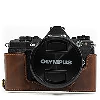 MegaGear Olympus OM-D E-M5 Mark II Ever Ready Leather Camera Half Case and Strap, with Battery Access - Dark Brown - MG967