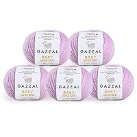5 Pack - Gazzal Baby Wool 1.76 Oz (50g) / 191 Yards (175m) Fine Baby Yarn, 40% Lana Merino, 20% Cashmere Type Polyamide; (Lilac Purple - 823)