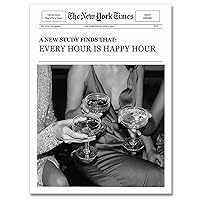 Cmoqtiv Vintage Trendy Newspaper Black White Girls Cocktail Cheers Canvas Wall Art , Headline Print Every Hour is Happy Hour Poster, It Girl Dorm Retro Wall Art for Party Room Bar Cart Decorate