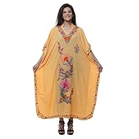 Cotton Kaftan Kashmiri Embroidered Maxi Long Dress for Women