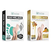 Lavinso Foot Peel Mask Bundle - 2 Pack Aloe Vera and 2 Pack Honey Turmeric Exfoliating Foot Peeling Masks for Dry Cracked Feet - Remove Dead Skin and Calluses