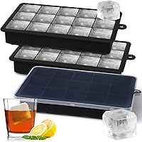Large Ice Cube Trays with Lid,3 Pack Silicone Ice Cube Molds,15 Big Square Ice Cube Trays for Freezer Containers,Stackable Ice Maker for Cocktails,Whiskey,Easy Release & BPA Free(Black)