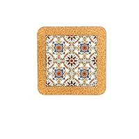 Azulejo Ethnic Portugese Ceramic Tiles - Cork Trivets - Perfect Souvenir & Gift from Portugal (7.8 Inch - 20cm) (Orange)