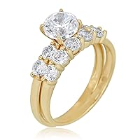 AVORA 10K Yellow Gold 1.25 Carat Simulated Diamond CZ Anniversary Bridal Engagement Wedding Band Ring Set