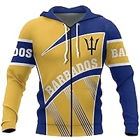 Unisex Barbados Flag Clothing Lightweight Full Zip Hoodies for Men Classic, 3D Graphics Hooded Sweatshirt