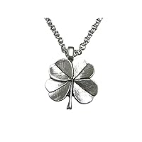 Silver Toned Textured Lucky Four Leaf Clover Pendant Necklace