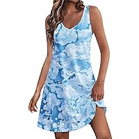 Summer Sleeveless Tank Dresses Women 2024 Casual Floral Printed Flowy Mini Dress V Neck Night Out Sundresses Cover up