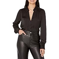 PAIGE Women's Augustine Blouse Collard Covered Buttons Smacking Detail at Yoke in Black