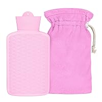 Silicone Hot Water Bottle, 1L Hot Water Bag for Pain Relief, Hot & Cold Compress, Hand & Feet Warmer, Menstrual Cramps Relief (Pink)