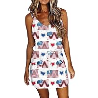 XJYIOEWT Designer Dresses for Women,Women Dress Sleeveless Independence Day Printed Camisole Mini Tank Dress Casual Dres