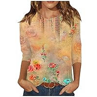 Blouses for Women, Women's Fashion Casual Three Quarter Sleeve Print Round Neck Pullover Top Blouse