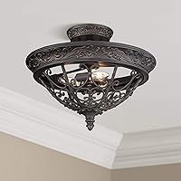 Franklin Iron Works French Scroll Rustic Country Ceiling Lighting Semi-Flush Mount Fixture Rubbed Bronze Scrollwork 16 1/2