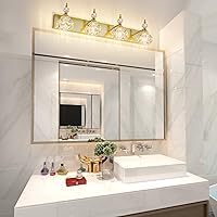 Tipace Brass Vintage Crystal Bathroom Vanity Light Fixtures Over Mirror Crystal Glass 4 Lights Vintage Vanity Lights Modern Bath Lighting(Exclude Bulb)