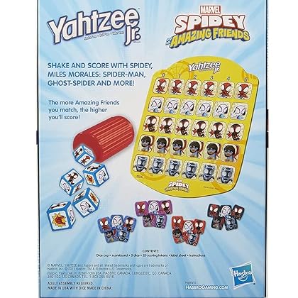 Hasbro Spidey and His Amazing Friends Yahtzee Jr.Marvel Edition Board Game for Kids Ages 4 and Up (Amazon Exclusive)
