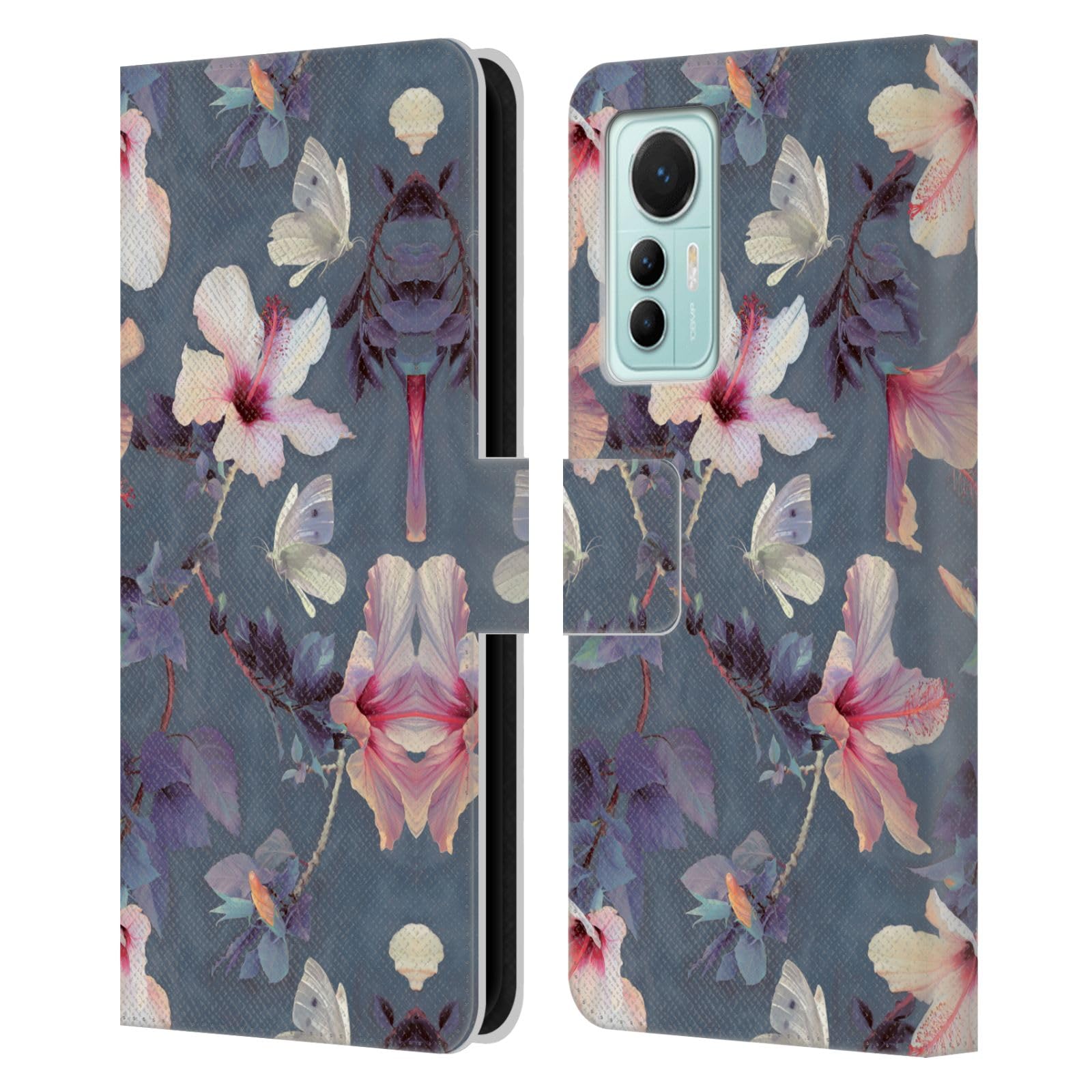 Head Case Designs Officially Licensed Micklyn Le Feuvre Butterflies and Hibiscus Florals Leather Book Wallet Case Cover Compatible with Xiaomi 12 Lite