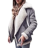 EFOFEI Women Casual Warm Fleece Zipper Jacket with Belt Winter Long Sleeve Pockets Coat Jackets