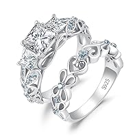 JewelryPalace 14K Gold Plated Cubic Zirconia Engagement Ring for Women, 925 Sterling Silver Promise Ring, Simulated Diamond Wedding Band Bridal Sets