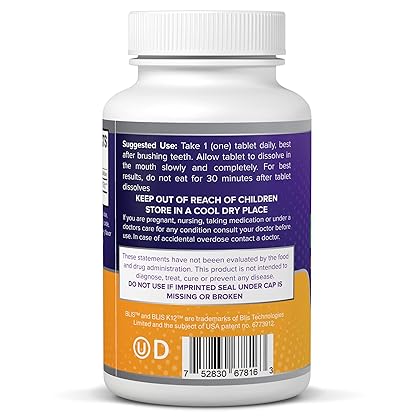 Oral Probiotic Supplement with BLIS K12 4 Billion CFU - Now Dairy Free - Doctor Formulated 30 Day Supply Bottle for Bad Breath, Strep, Cavities, Gum and Oral and Dental Health - Sugar Free - USA Made