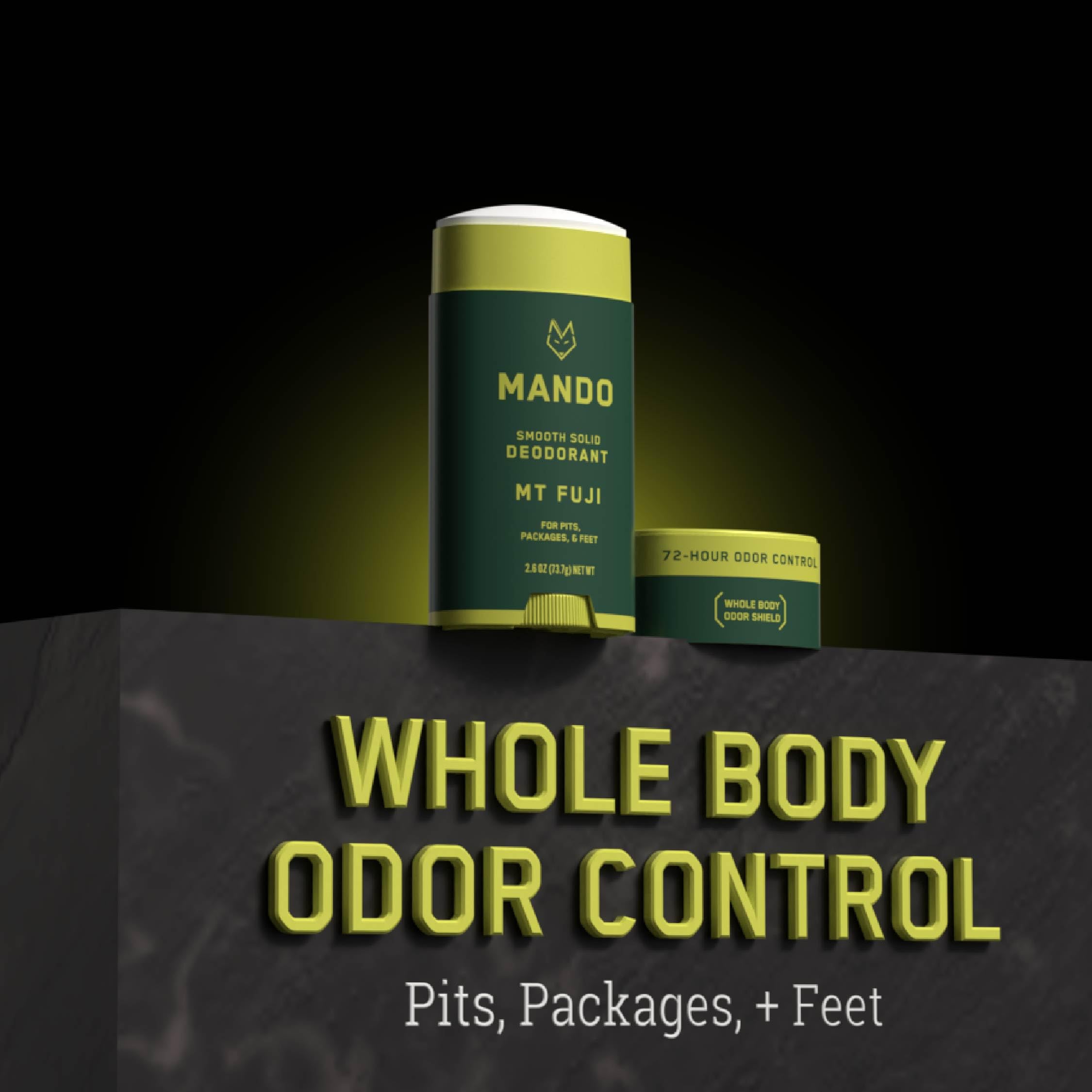 Mando Whole Body Deodorant For Men - Smooth Solid Stick - 72 Hour Odor Control - Aluminum Free, Baking Soda Free, Skin Safe - 2.6 ounce (Pack of 2) - Mt Fuji