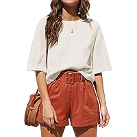 ANRABESS Women Short Sleeve Crop Tops Oversized Linen Shirts 2024 Summer Outfits Cute T-Shirt Tops