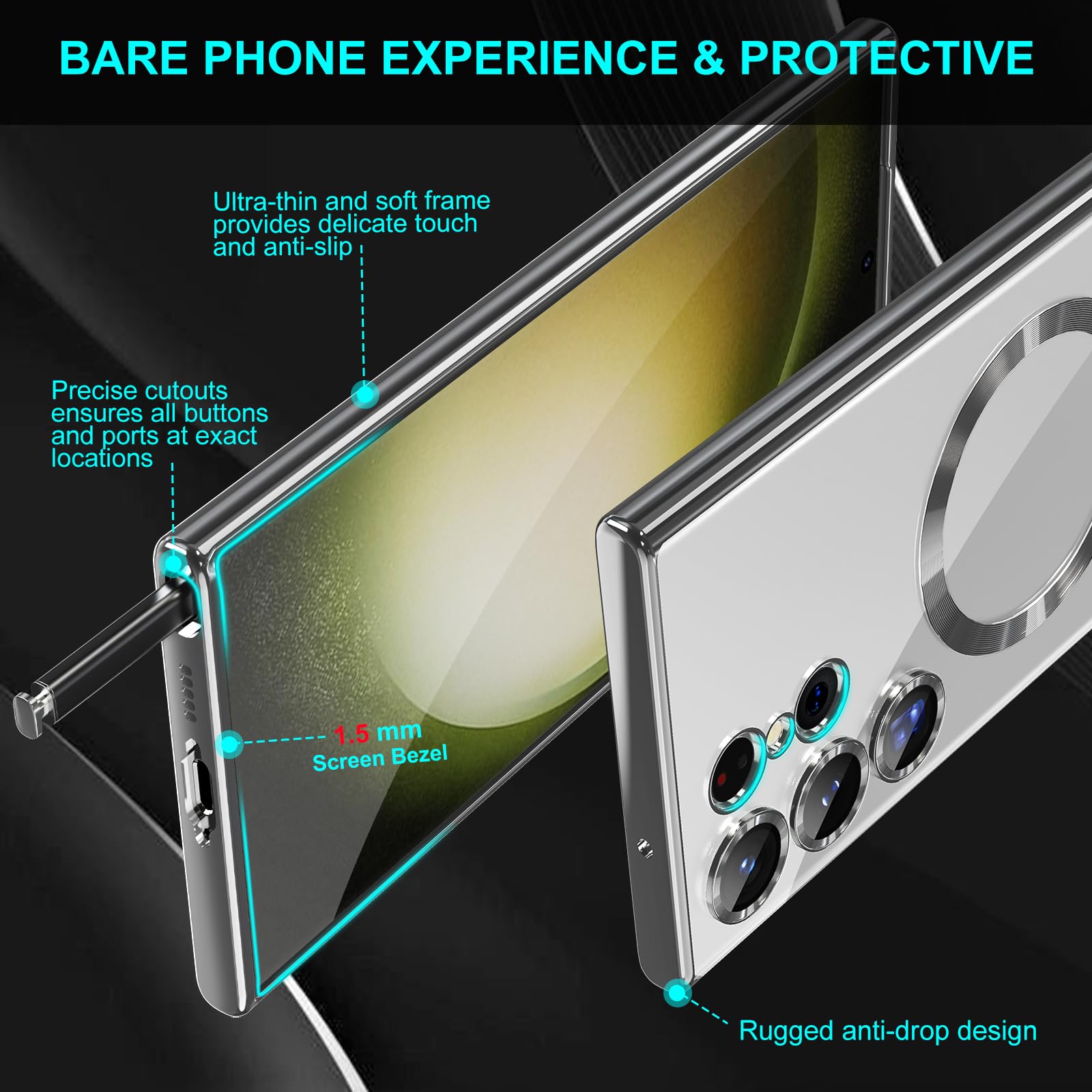 sheheme Titanium Clear for Samsung Galaxy S24 Ultra MagSafe Case with Camera Lens Protector,Magnetic Case for S24 Ultra,Full Protection Plating Anti-Scratch Slim Thin Case Cover,Grey Titanium