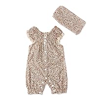 new girls' short-sleeved floral jumpsuits,summer romper and headband two-piece suits.