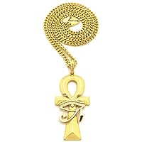 Eye Of Ra Over Ankh Pendant with 24 Inch Cuban Necklace