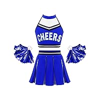 Kids Girls Cheerleading Uniform Outfits Sleeveless Top with Pleated Skirt and Flower Balls Performance Team Suit