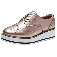 WUIWUIYU Women's Platform Lace-Up Wingtips Square Toe Oxfords Shoes