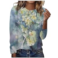 XHRBSI Fashion Women's Round Neck Long Sleeve Casual Printed Top Fall Plus Size Tshirt for Women