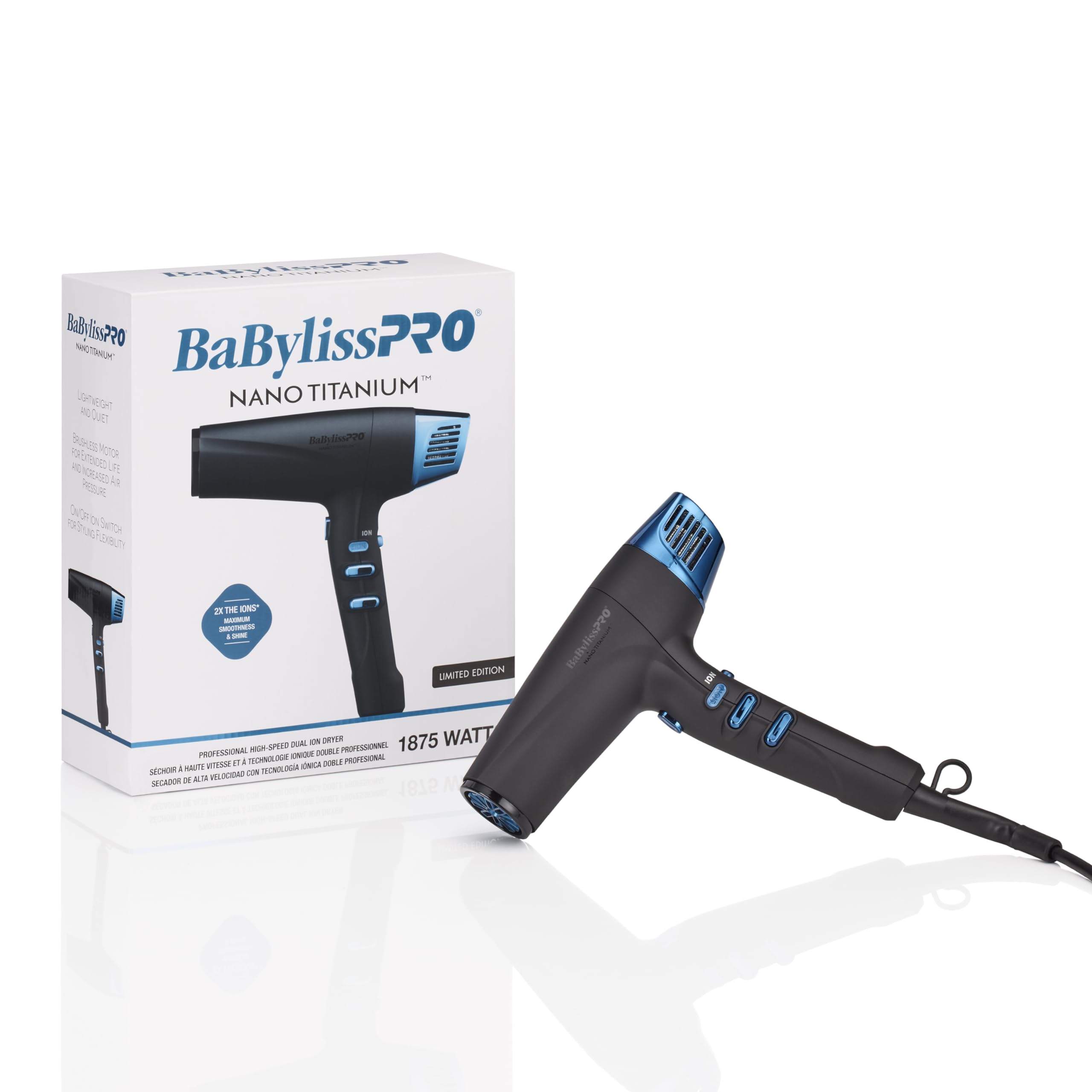 BaBylissPRO Nano Titanium Hair Dryer, Professional 2000-Watt Blow Dryer, Ionic Technology Dries Hair Faster With Less Frizz