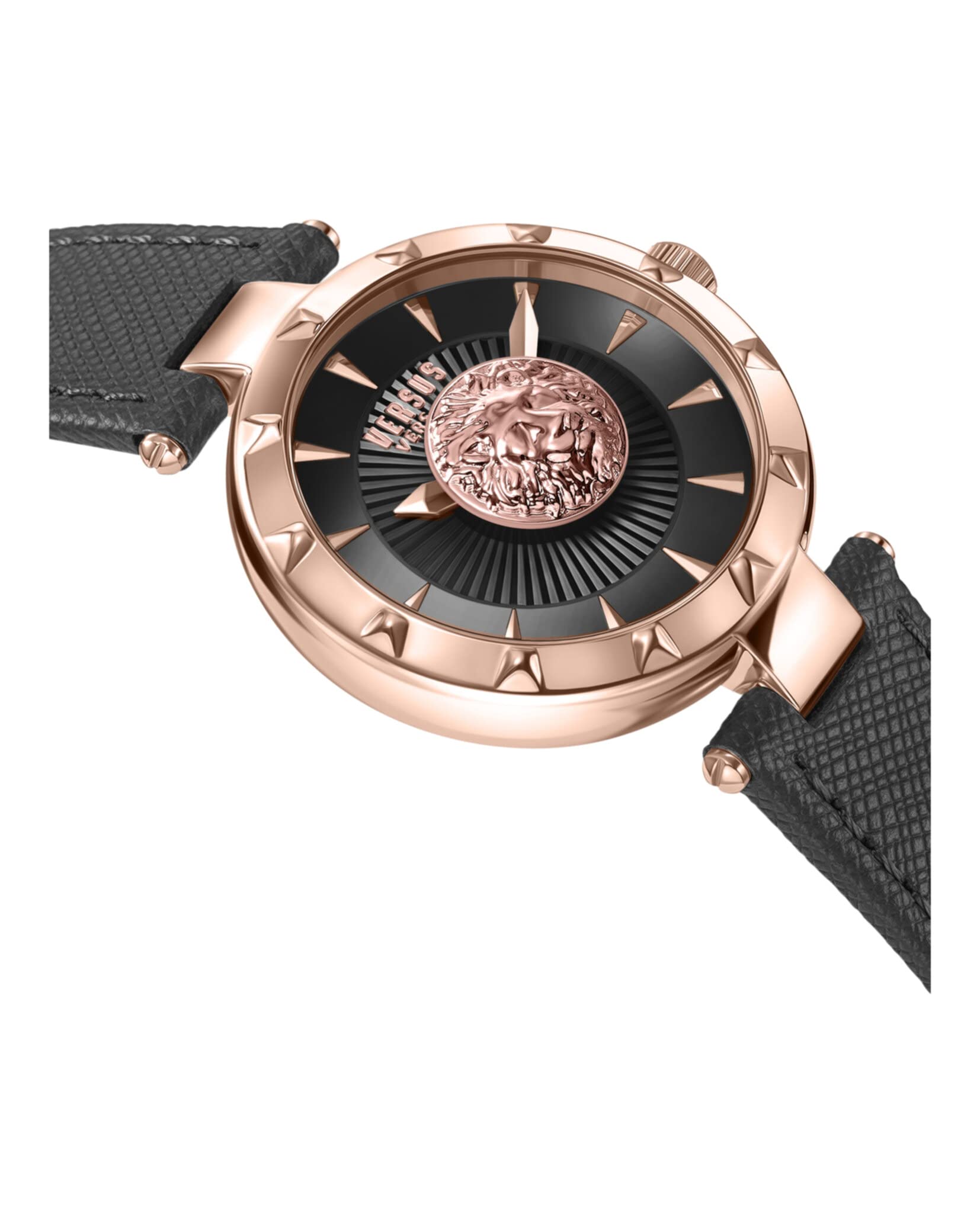 Versus Versace Sertie Collection Luxury Womens Watch Timepiece with a Black Strap Featuring a Rose Gold Case and Black Dial