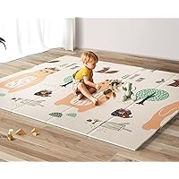 UANLAUO Foldable Baby Play Mat, Extra Large Waterproof Activity Playmats for Babies,Toddlers, Infants, Play & Tummy Time, Foam Baby Mat for Floor with Travel Bag (Bear(71x59x0.4inch))