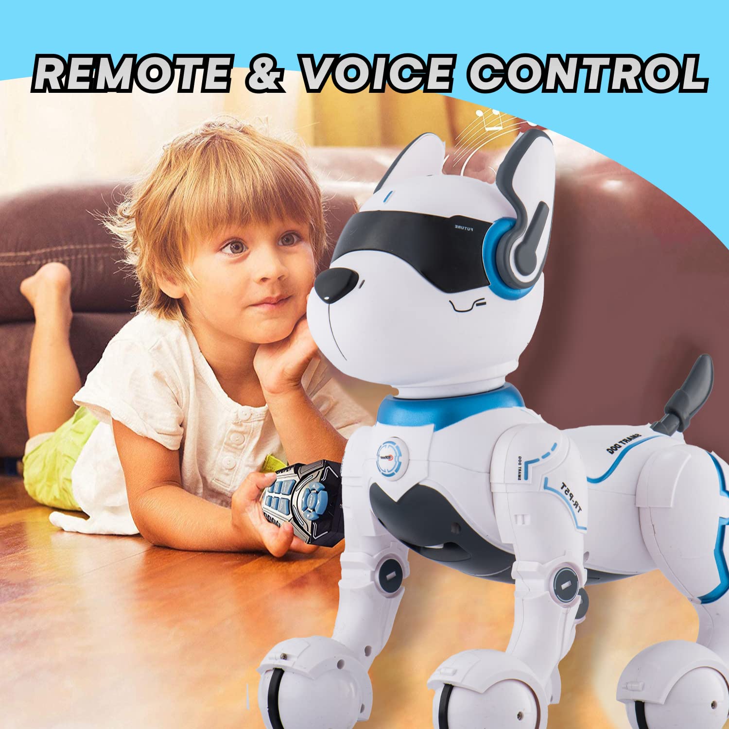 Top Race Robot Dog - Robot Dog for Kids - Remote Control Robot Pet Toy Kids 5-7 - Robot Toy with Touch Function & Voice Control - Smart Programmable Robotic Animal - Rechargeable RC Robot
