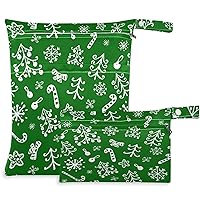 visesunny Merry Christmas Tree Candy Cane Green 2Pcs Wet Bag with Zippered Pockets Washable Reusable Roomy Diaper Bag for Travel,Beach,Daycare,Stroller,Diapers,Dirty Gym Clothes,Swimsuits,Toiletries