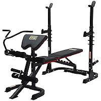 Signature Fitness Multifunctional Workout Station Adjustable Workout Bench with Squat Rack, Leg Extension, Preacher Curl, and Weight Storage, 800-Pound Capacity