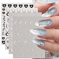 JMEOWIO 9 Sheets Moon Stars Nail Art Stickers Decals Self-Adhesive Pegatinas Uñas Silver Nail Supplies Nail Art Design Decoration Accessories