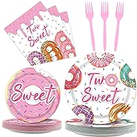 96 Pcs Two Sweet Donut Birthday Party Supplies Girls Donut Themed Tableware Table Decor Baby Girl 2nd Birthday Donut Plates Napkins Dinnerware Party Favor for Girls Birthday Baby Shower 24 Guests