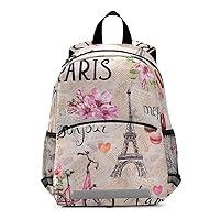 ALAZA Eiffel Tower Pink Flowers Bicycl French Paris Backpack School Daypack Harness Safety with Removable Tether