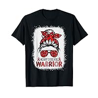 Messy Bun Leopard Warrior Red Heart Disease Awareness T-Shirt