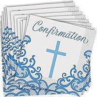 Unique Fancy Blue Cross Confirmation Luncheon Napkins (Pack of 16) - Elegant & Blessed Party Essential, Perfect for Confirmation Celebrations