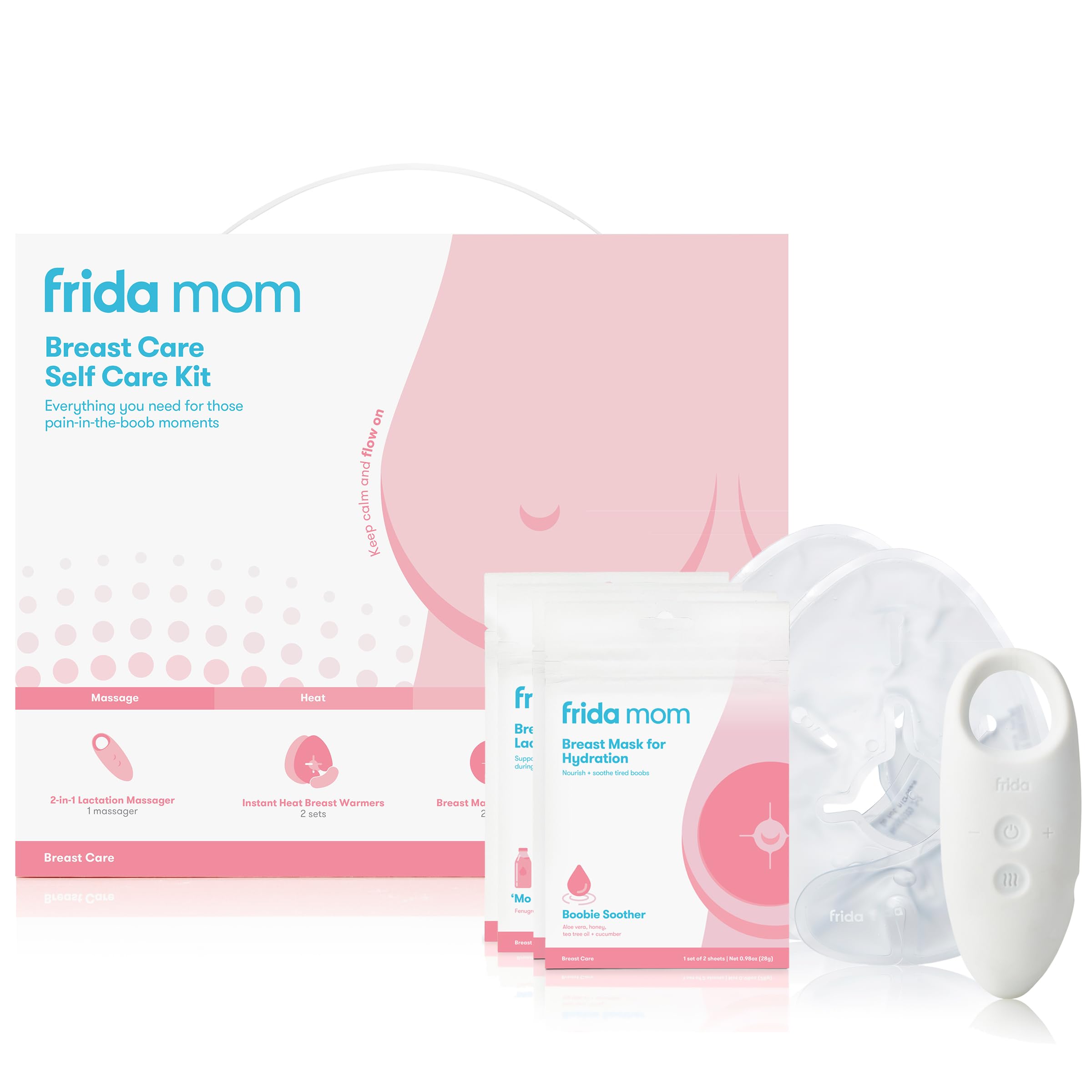 Frida Mom Breast Care Self Care Kit - 2-in-1 Lactation Massager, Instant Heat Breast Warmers, Breast Mask for Hydration, Breast Mask for Lactation - 9 Piece Set